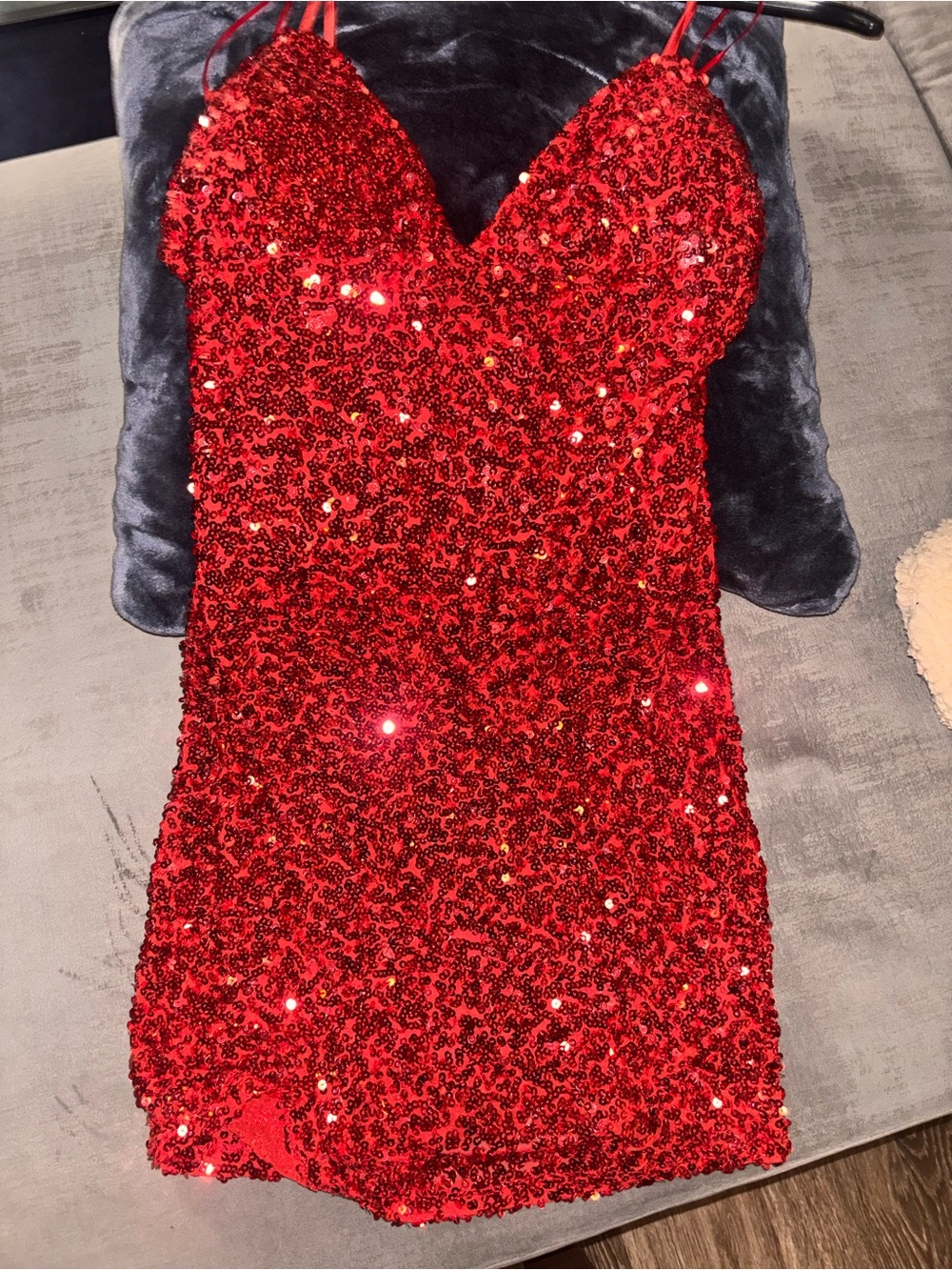 Fashion Nova Red Sequin Spaghetti Strap Mini Dress